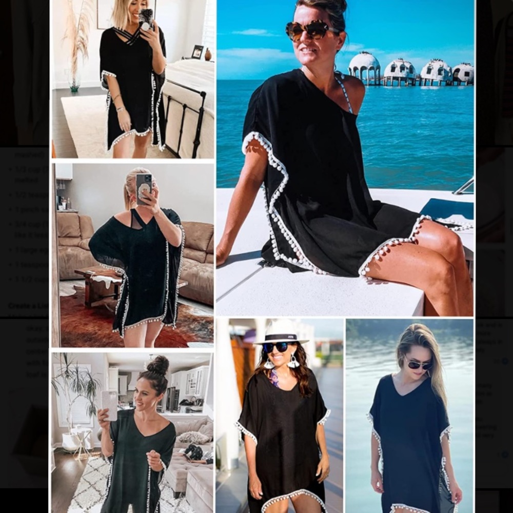 Swimsuit coverup, size XS/S. black with white Pom poms